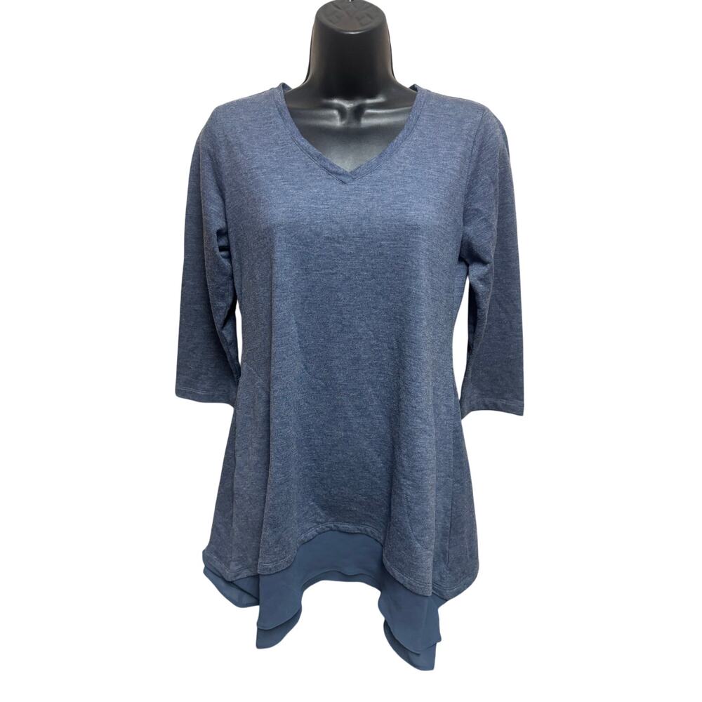Logo Layers by Lori Goldstein Tunic Top Blue 3/4 Sleeve Womens Shirt Size Small